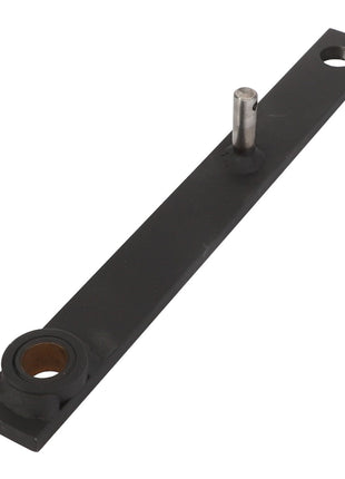 The AGCO | ARM - D28786766 is a black metal bracket featuring a cylindrical peg and two holes, one at each end.