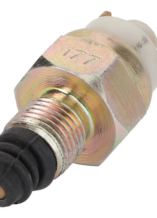 Close-up image of an AGCO Switch - Acp0209620, featuring a metal pressure switch with a threaded end and rubber cap, marked with the number "177". No product description available.