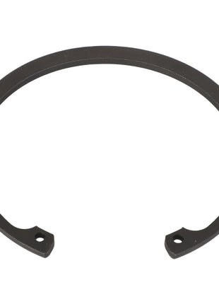 The AGCO INTERNAL RETAINING RING - AG522847 is a black, semi-circular snap ring with two holes near the ends, commonly used in mechanical applications to secure components on a shaft or in a bore. Note that specific product description information is currently unavailable.