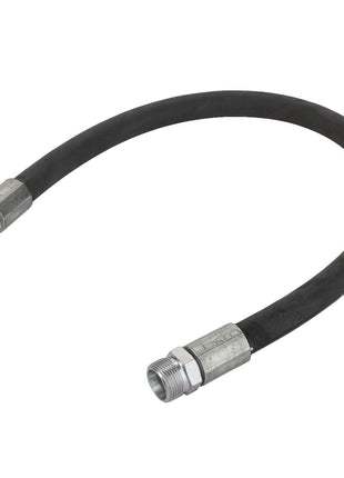 The AGCO | Hydr. Hose - Acw1352430 by AGCO is a flexible black rubber hose featuring metal hexagonal fittings on both ends, designed for efficient fluid or gas transfer across various applications.