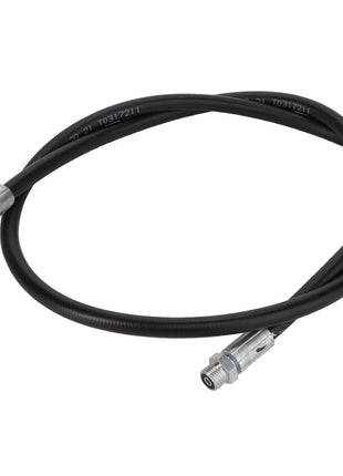 Displayed on a white background is the AGCO Hose - Acw1081670, a coiled, black hydraulic hose featuring metallic connectors at both ends. The product description information is currently unavailable.