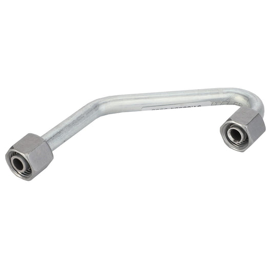 The AGCO Coolant Line (F530200090270) is a metal pipe featuring angled bends and hexagonal fittings on both ends. No current product description available.