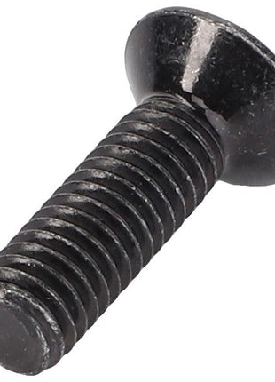 Current product description: Close-up of the AGCO Screw - Va023457, featuring a black metal construction with a flat, round head and threaded shaft, ideal for fastening purposes.