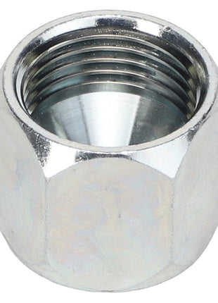 A close-up view of the AGCO | Cap Fitting - 700051702, featuring internal threads, commonly employed in various fastening applications.