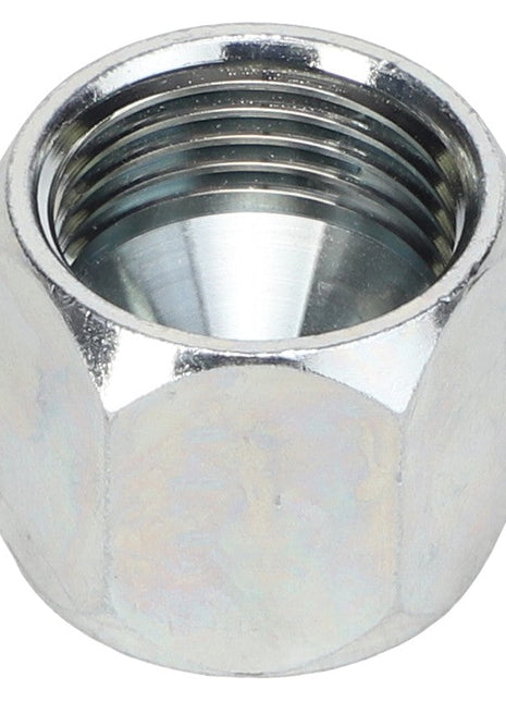 A close-up view of the AGCO | Cap Fitting - 700051702, featuring internal threads, commonly employed in various fastening applications.