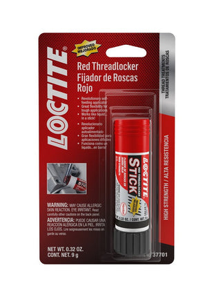 Loctite® Red Stick Threadlocker, 9 Grams from AGCO (Product Code: ACP0039280) is available in a convenient stick form and comes packaged in a blister pack with both English and Spanish labels. For more detailed product descriptions or assistance with ordering, our support team is ready to help. Please note that warning labels indicate potential allergic reactions.