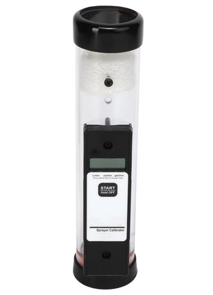 The AGCO | FLOWMETER - AG428355, an advanced digital spray calibrator with a cylindrical transparent casing, features a central control panel equipped with a digital display and buttons for precise calibration. Unfortunately, additional product description information is currently unavailable.