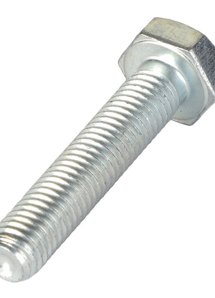 The AGCO Hex Cap Screw - Va020862, a sleek silver fastener from AGCO, features a threaded shaft and a hexagonal head.