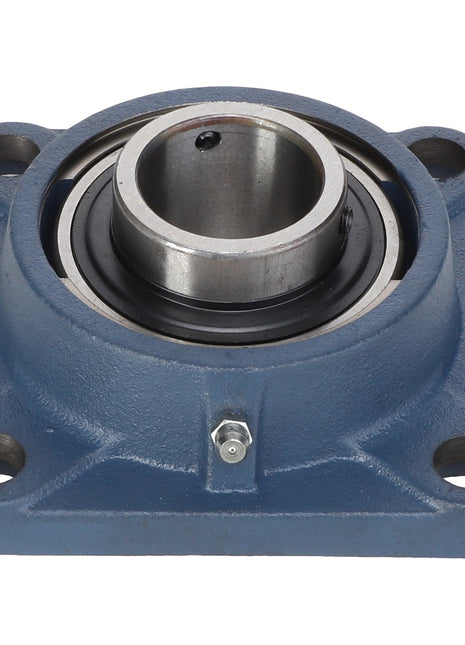 The product displayed is a blue, square-flange mounted bearing with four bolt holes and a central cylindrical hole, known as the AGCO Kit, Bearing - Acw9212140 from the brand AGCO; however, no current product description information is available.