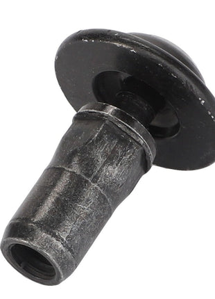 The AGCO Bolt - Acw1411290 from the brand AGCO is a black metal valve stem with a rounded cap and a knurled body, commonly used in tire inflation systems.