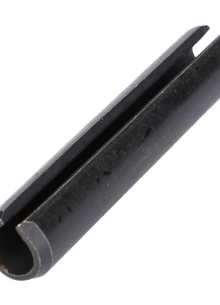 Close-up image of a sleek black cylindrical object, featuring a precise split running its length. This is the AGCO | PIN - D42625600, commonly known as a roll pin.