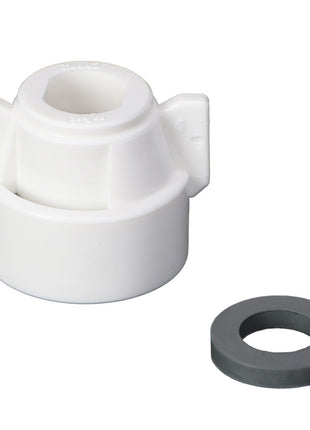 A white plastic fitting with two small protruding tabs and a separate grey ring from AGCO (AGCO | CAP - AG429121) displayed on a white background. No current product description information available.