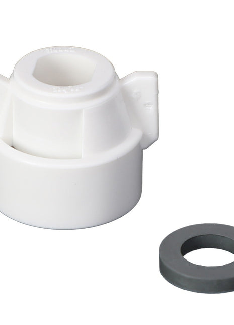 A white plastic fitting with two small protruding tabs and a separate grey ring from AGCO (AGCO | CAP - AG429121) displayed on a white background. No current product description information available.