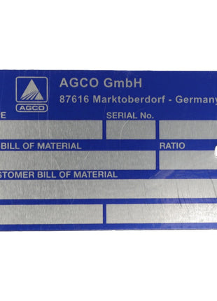 AGCO | Type Plate - A931303210100 - Farming Parts