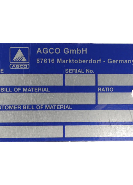 AGCO | Type Plate - A931303210100 - Farming Parts