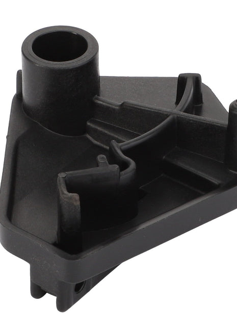 AGCO Bracket - 4391802M4: A black plastic injection-molded part featuring a cylindrical opening and various structured sections. Please note, no current product description information is available.