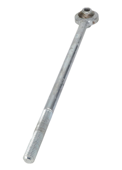 The AGCO | Threaded Rod - Acx014975A is a steel rod with threaded ends and a circular eye at the top, commonly used for structural support and connection in various mechanical applications.