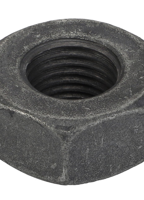 A close-up image showcases the AGCO NUT - 0901-85-26-00, featuring intricate internal threading within its hexagonal metal design.