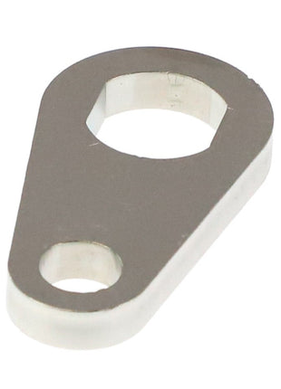 The AGCO Locking Plate - Acw0889230 is a thin, metallic bracket featuring a hexagonal hole and a smaller circular hole. No additional product description information is currently available.