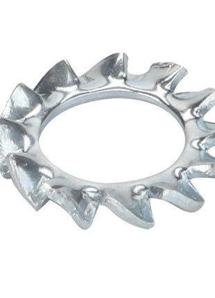 Introducing the AGCO | Serrated Disc - X007100100008, a high-quality metal lock washer featuring sharp, jagged internal teeth and a circular center.