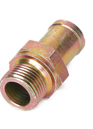 Introducing the AGCO Hose Coupler - V836119837: A high-quality brass threaded pipe adapter featuring a hexagonal section in the middle, designed to connect two different sizes of threaded pipes.