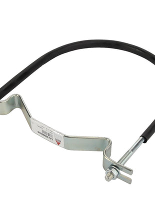 The AGCO Clamp - La240000020, a U-shaped metal pipe hanger featuring a black rubber sleeve and bolt fasteners on each end, is perfect for secure and insulated pipe mounting.