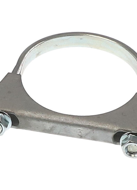 The AGCO Exhaust Clamp - Acp0002720, featuring two nuts on either end, is designed to provide radial clamping force for securing exhaust pipes in vehicles, even in harsh conditions. This AGCO Hose and Pipe Clamp ensures durability and reliability.