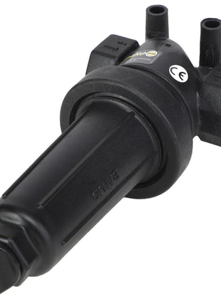 AGCO | STRAINER - AG053057 features a black cylindrical body with three connection ports, and a CE mark on its top. For any product questions or ordering inquiries, please contact support.