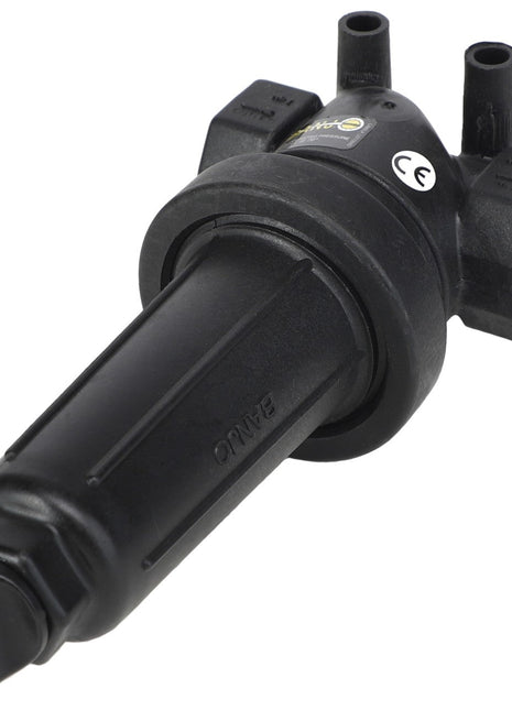 AGCO | STRAINER - AG053057 features a black cylindrical body with three connection ports, and a CE mark on its top. For any product questions or ordering inquiries, please contact support.