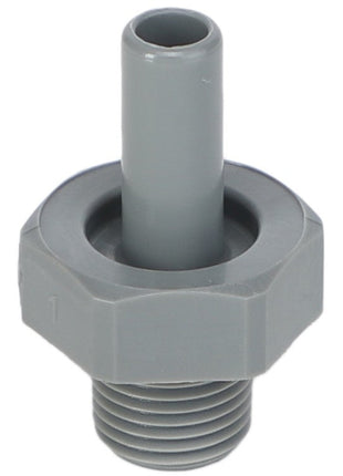 The AGCO | TUBE STEM - AG516475 is a grey, cylindrical plastic fitting featuring a threaded end and a smooth protruding tube. Currently, no additional product description information is available.