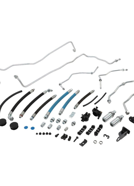 Displayed on a white background is the AGCO Front Quick Coupler - Acp0624230, surrounded by a variety of automotive parts and accessories such as hoses, tubes, clamps, connectors, and bolts. Detailed product description currently not available.