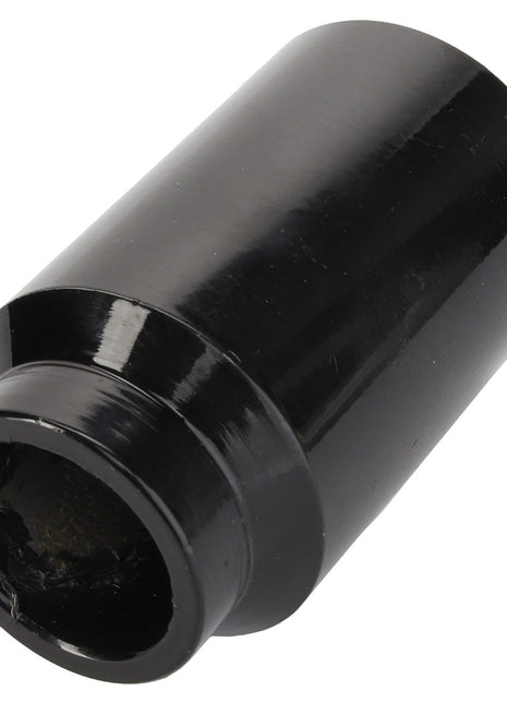 The AGCO | BUSH - D28480091 is a black cylindrical metal component with slightly varying diameters at each end, featuring a smooth surface and a beveled edge at one end.