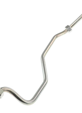 The AGCO | Tube - Acw048489A is a metallic, curved automotive pipe that features threaded fittings on both ends. No current product description information is available.