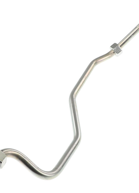 The AGCO | Tube - Acw048489A is a metallic, curved automotive pipe that features threaded fittings on both ends. No current product description information is available.