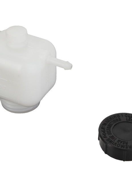 A white plastic AGCO container with a spout and a detached black cap, featuring text, specifically identified as AGCO Tank - Acw1677280.