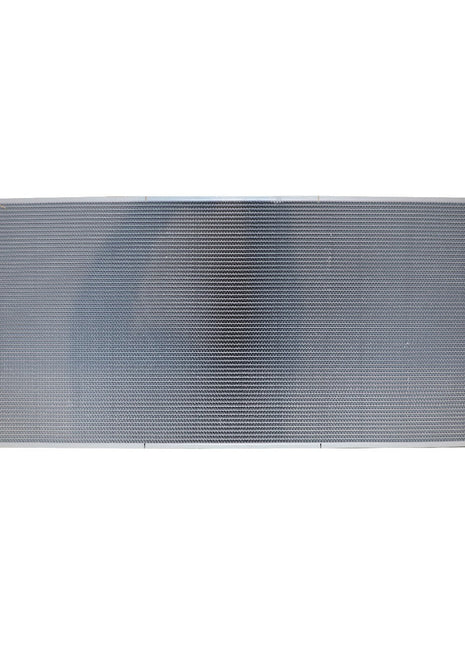 The AGCO WATER COOLER - D28775002 by AGCO is a rectangular aluminum car radiator featuring a unique hexa-grid pattern and two black inlet/outlet pipes on the right side.