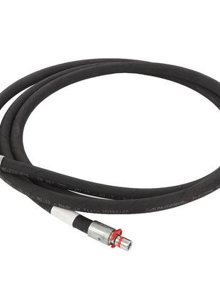 A coiled black hydraulic hose (AGCO | HOSE - AL9032517) with metallic connectors on both ends, set against a white background. No current product description information available.