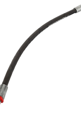 Product: AGCO | Hose - Acw3785110

Description: The AGCO Hose - Acw3785110 is a black flexible hose equipped with metal fittings at both ends. One end features a distinctive red connector. Currently, no additional product description information is available.