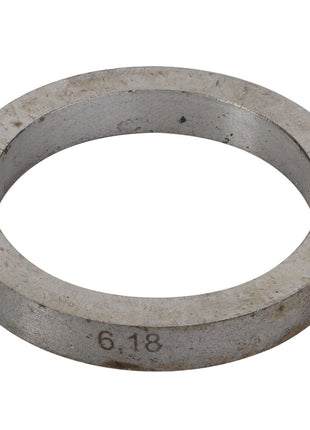A circular metal spacer ring etched with the number 6.18 on its side, known as the AGCO Intermediate Ring - V30387200, offering precise measurements for various applications.