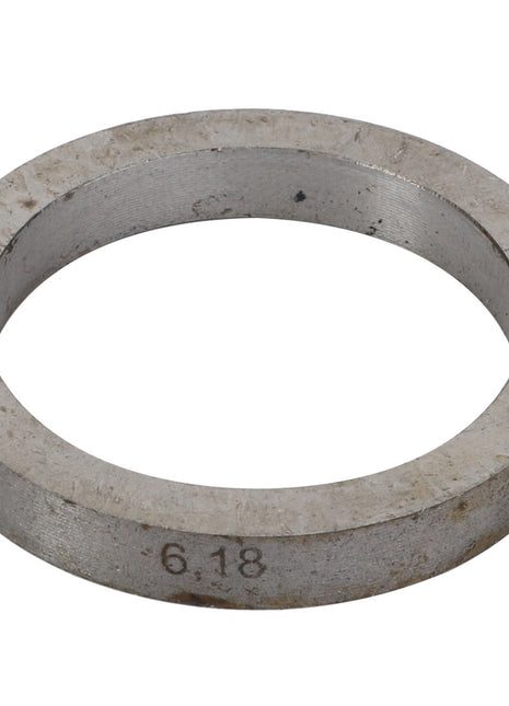 A circular metal spacer ring etched with the number 6.18 on its side, known as the AGCO Intermediate Ring - V30387200, offering precise measurements for various applications.