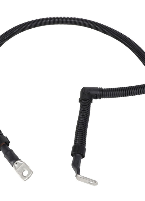 Image of the AGCO Positive Cable - Acw0259680, showcasing its protective black corrugated tubing and metal connectors on both ends. No current product description available.