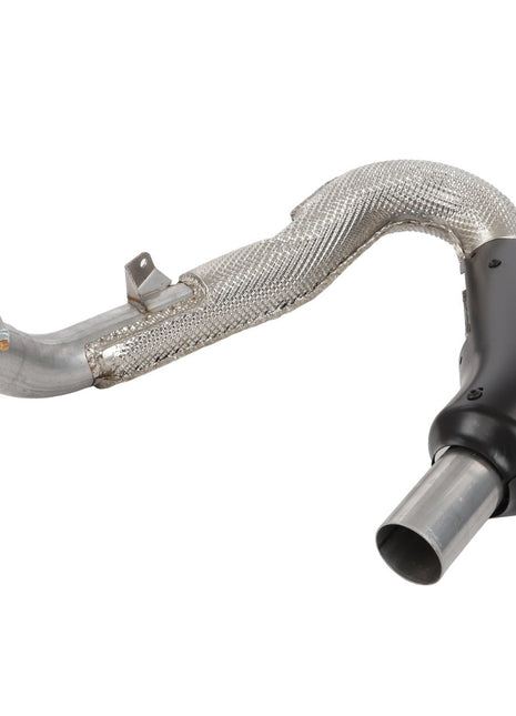 AGCO's Tail Pipe - Acw0604140 is a metal exhaust pipe featuring a heat shield wrap and a section coated in black, commonly utilized in automotive applications. Currently, no product description information is available regarding special modifications.