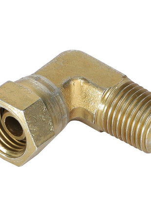 No current product description information is available for the AGCO ELBOW - AG561188, a brass fitting featuring a female threaded end on one side and a male threaded end on the other, designed at a 90-degree angle.