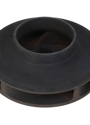 The AGCO | IMPELLER - AG703284 is a circular, black metal impeller with a central hole and multiple side openings, designed for maximum durability. This product is an ideal component for application equipment and forms part of the high-quality AGCO Genuine Parts line.