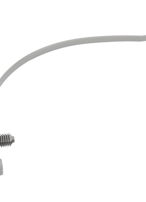 The AGCO Cable Tie - F530200230020, a grey plastic zip tie with an integrated mounting clip, is shown against a clean white background.