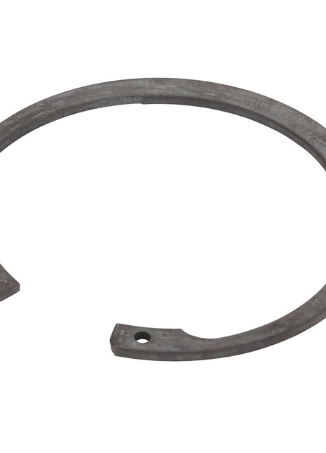 The AGCO | Lock Washer - Fel108551 by AGCO is a metallic retaining ring featuring two small holes near the ends, meticulously designed for securely fastening components on a shaft or within a bore.
