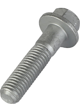 A close-up image of the AGCO Hex Flange Head Machine Screw - Acw1040950 showcases its threaded shank and built-in washer. The screw has a slightly worn and tarnished appearance, adding to its utilitarian charm.