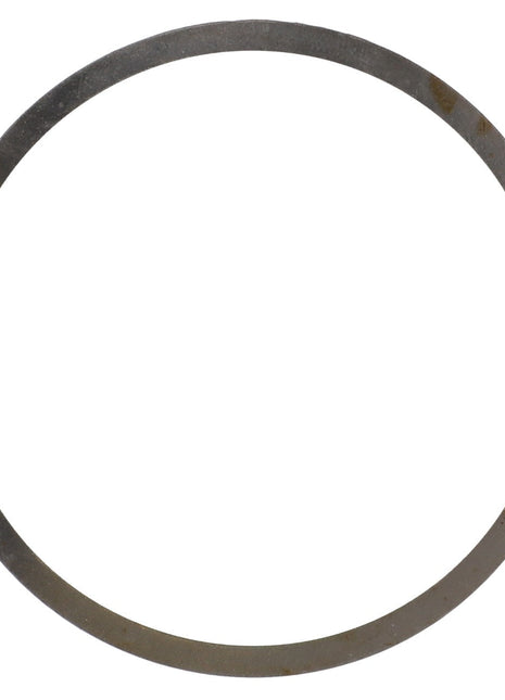 The AGCO | Shim - Acv0799500 by AGCO is a metal ring featuring a thin circular shape, with slight tarnishing in some areas.