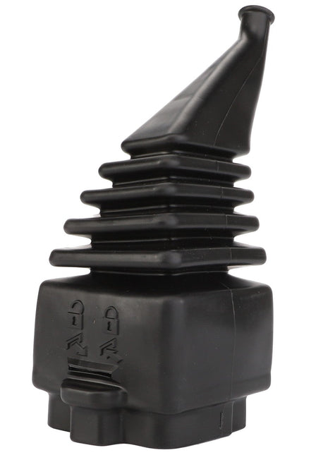 The AGCO | Bellow - Acp0395850 is a black, accordion-style automotive gear shifter boot with locking mechanisms, designed for vehicle gear lever protection and aesthetics.