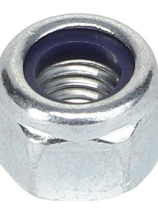 A close-up view of the AGCO LOCKNUT - AL5011553, showcasing its hexagonal metal design with internal threading and a nylon insert. No current product description information is available.